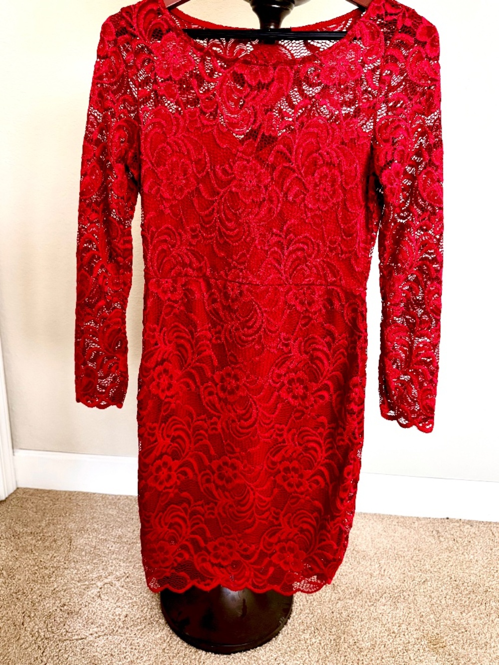 Ambiance Red Lace Size Large Lined Cocktail Party Dress